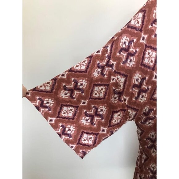 KNOX ROSE Kimono Cardigan Top Size XL/XXL Rust Pink Boho Pattern 100% Rayon - Picture 4 of 8